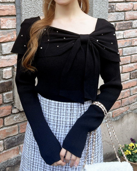 ビジュー2Wayオフショルニット