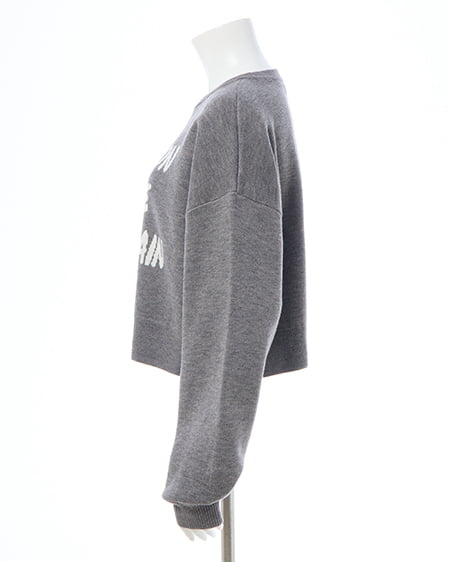 INGNI（イング） ショート丈3段ロゴニット ﾁｬｺｰﾙｸﾞﾚｰ/ｵﾌﾎﾜｲﾄ