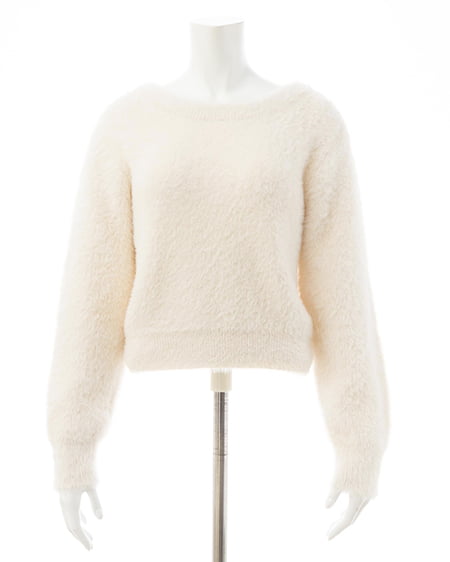 INGNI（イング） バックベロアリボンフェザーニット ｵﾌﾎﾜｲﾄ/ｸﾛ