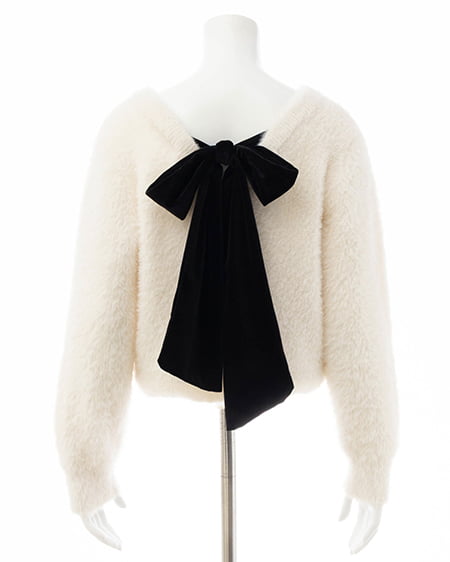 INGNI（イング） バックベロアリボンフェザーニット ｵﾌﾎﾜｲﾄ/ｸﾛ