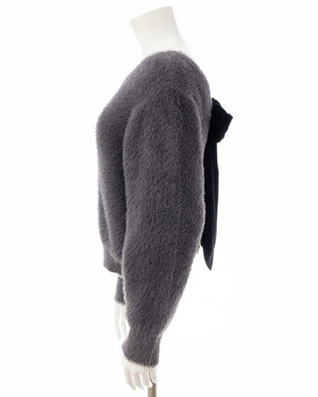 INGNI（イング） バックベロアリボンフェザーニット ﾁｬｺｰﾙｸﾞﾚｰ/ｸﾛ