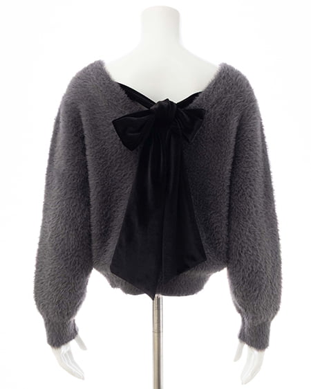 INGNI（イング） バックベロアリボンフェザーニット ﾁｬｺｰﾙｸﾞﾚｰ/ｸﾛ