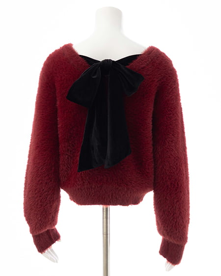 INGNI（イング） バックベロアリボンフェザーニット ﾎﾞﾙﾄﾞｰ/ｸﾛ