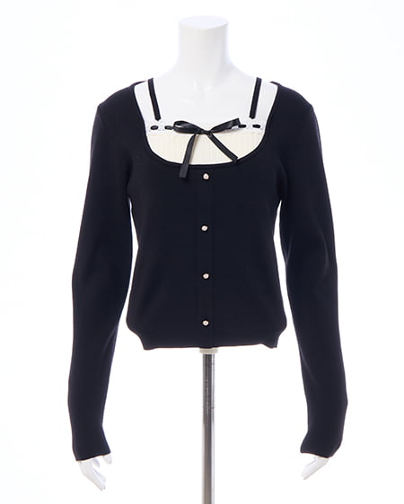 INGNI(イング) フロントリボンリブ切替ニット クロ