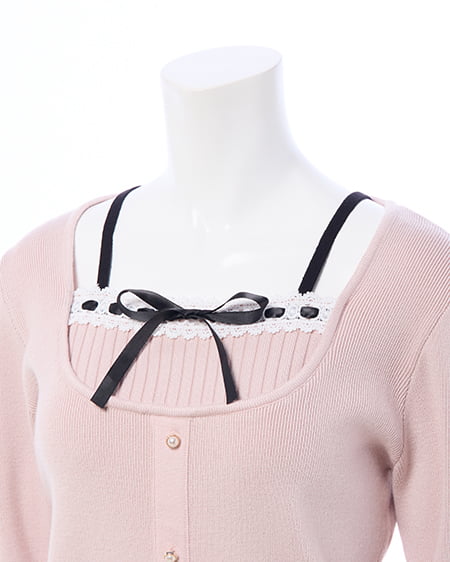 INGNI（イング） フロントリボンリブ切替ニット ﾋﾟﾝｸﾍﾞｰｼﾞｭ