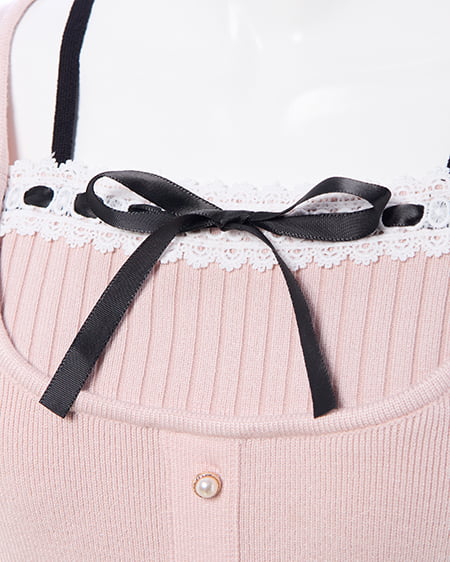 INGNI（イング） フロントリボンリブ切替ニット ﾋﾟﾝｸﾍﾞｰｼﾞｭ