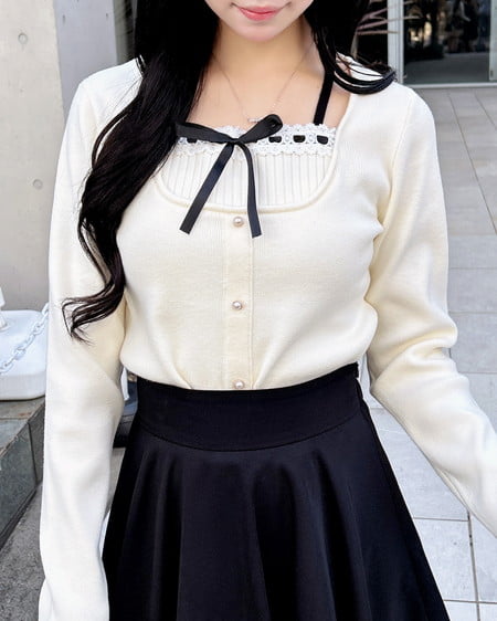 フロントリボンリブ切替ニット