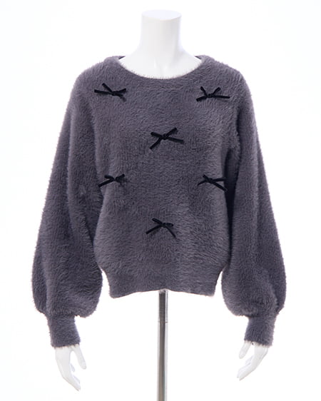 INGNI（イング） ベロアリボン付フェザーニット ﾁｬｺｰﾙｸﾞﾚｰ/ｸﾛ