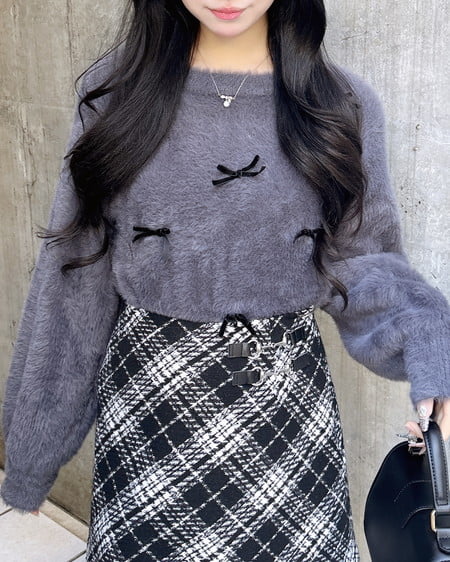 ベロアリボン付フェザーニット