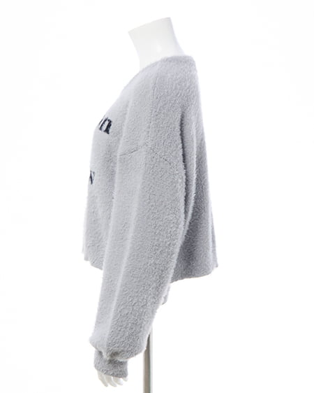 INGNI（イング） ショート丈フェザー3段ロゴニット ﾗｲﾄｸﾞﾚｰ/ｸﾛ