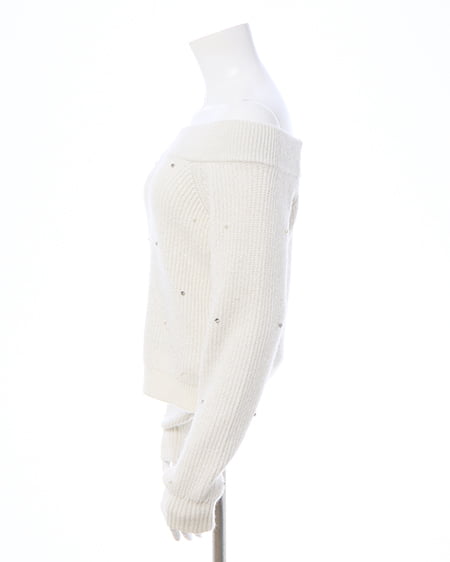 INGNI（イング） もちもちラメパールビジュー付オフショルニット ｵﾌﾎﾜｲﾄ