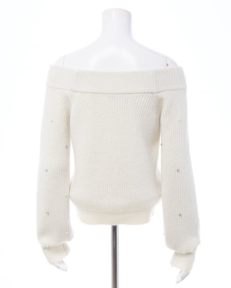 INGNI（イング） もちもちラメパールビジュー付オフショルニット ｵﾌﾎﾜｲﾄ