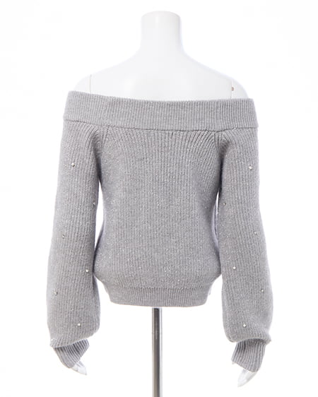 INGNI（イング） もちもちラメパールビジュー付オフショルニット ｸﾞﾚｰ