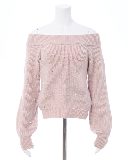 INGNI（イング） もちもちラメパールビジュー付オフショルニット ﾋﾟﾝｸ