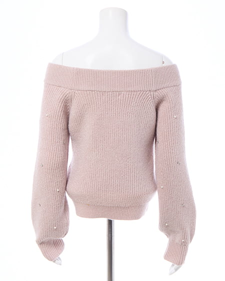 INGNI（イング） もちもちラメパールビジュー付オフショルニット ﾋﾟﾝｸ