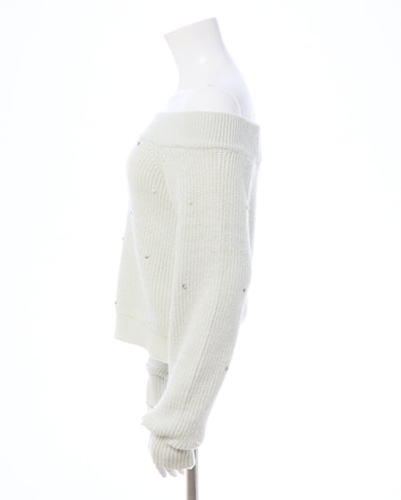 INGNI（イング） もちもちラメパールビジュー付オフショルニット ﾐﾝﾄｸﾞﾘｰﾝ