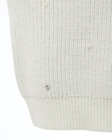 INGNI（イング） もちもちラメパールビジュー付オフショルニット ﾐﾝﾄｸﾞﾘｰﾝ