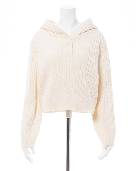 INGNI（イング） ケーブルヘンリーネックニットパーカー ｱｲﾎﾞﾘｰ