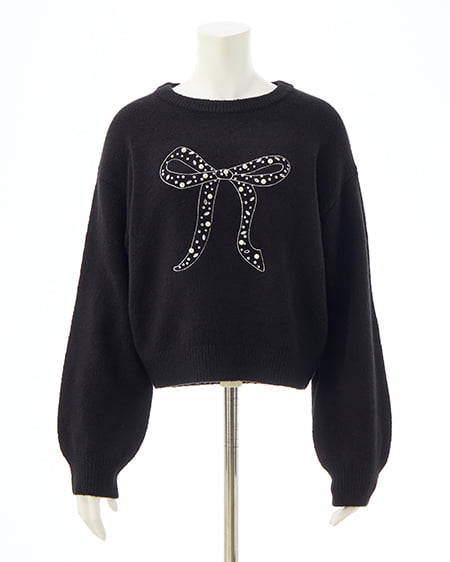 INGNI（イング） リボン×ビジューもちもちニット ｸﾛ