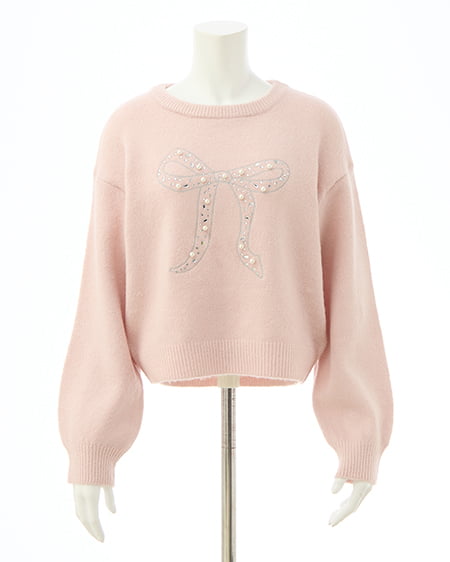 INGNI（イング） リボン×ビジューもちもちニット ﾋﾟﾝｸ