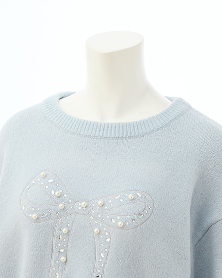 INGNI(イング) リボン×ビジューもちもちニット サックス