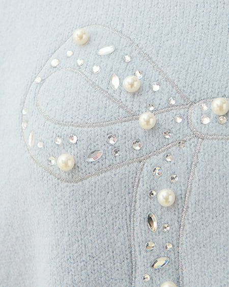 INGNI(イング) リボン×ビジューもちもちニット サックス