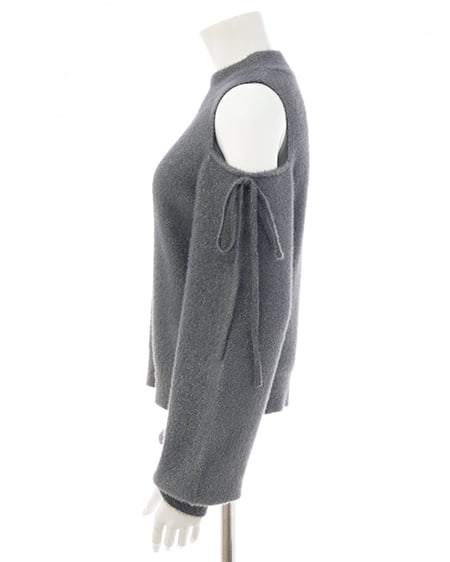 INGNI（イング） 肩開きラメフェザーニット ﾁｬｺｰﾙｸﾞﾚｰ