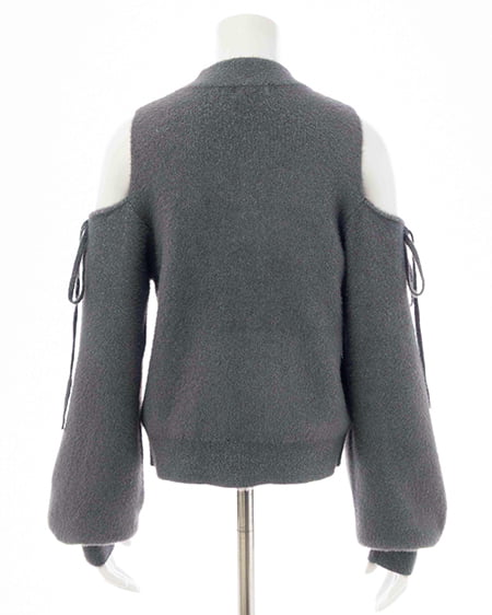 INGNI（イング） 肩開きラメフェザーニット ﾁｬｺｰﾙｸﾞﾚｰ