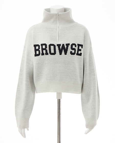 INGNI(イング) ハーフジップショート丈ロゴニット オフホワイト/クロ