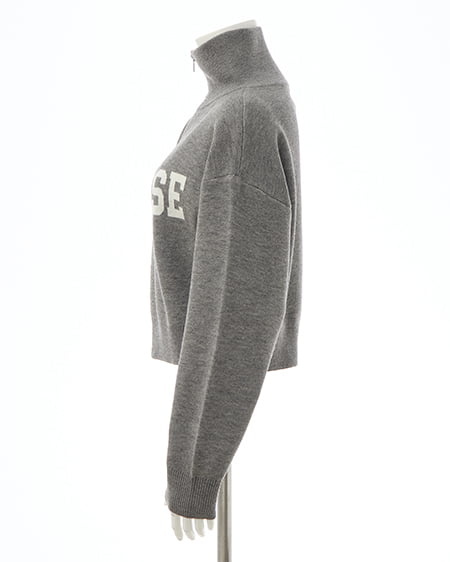 INGNI（イング） ハーフジップショート丈ロゴニット ﾁｬｺｰﾙｸﾞﾚｰ/ｵﾌﾎﾜｲﾄ