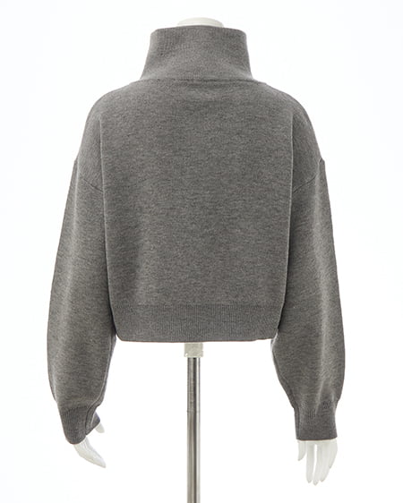 INGNI（イング） ハーフジップショート丈ロゴニット ﾁｬｺｰﾙｸﾞﾚｰ/ｵﾌﾎﾜｲﾄ