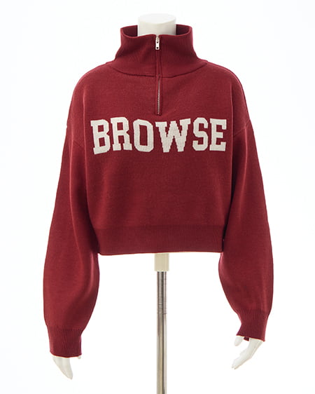 INGNI(イング) ハーフジップショート丈ロゴニット ボルドー/オフホワイト