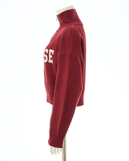 INGNI(イング) ハーフジップショート丈ロゴニット ボルドー/オフホワイト