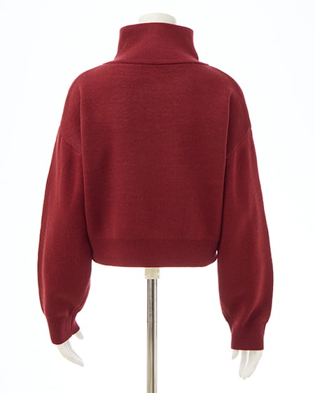 INGNI(イング) ハーフジップショート丈ロゴニット ボルドー/オフホワイト