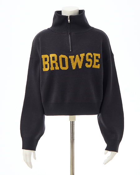 INGNI(イング) ハーフジップショート丈ロゴニット コン/マスタード