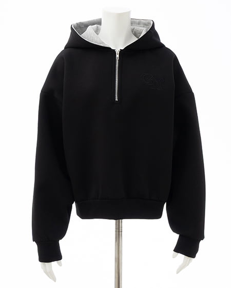 INGNI（イング） ダンボールハーフジップ胸刺繡ロゴパーカー ｸﾛ/ｸﾞﾚｰ