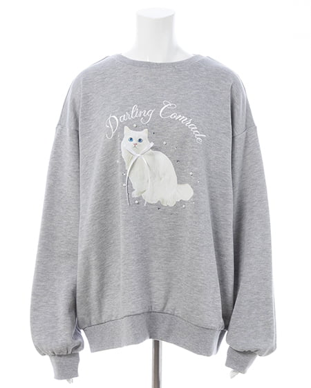 INGNI（イング） 装飾リボン付ねこスウェットトップス ｸﾞﾚｰ