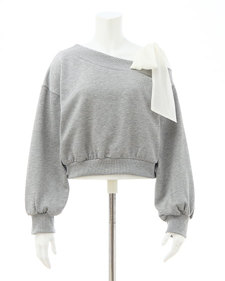 INGNI(イング) スウェット肩リボン胸ロゴワンショルトップス グレー