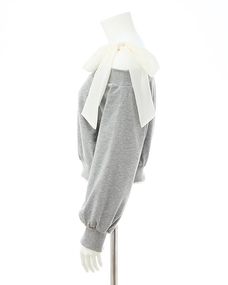 INGNI(イング) スウェット肩リボン胸ロゴワンショルトップス グレー