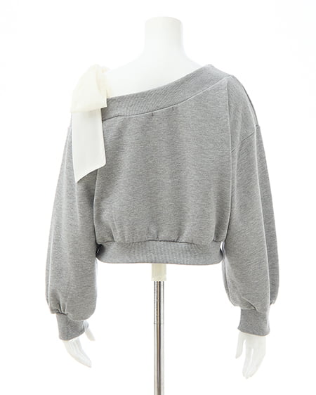 INGNI(イング) スウェット肩リボン胸ロゴワンショルトップス グレー