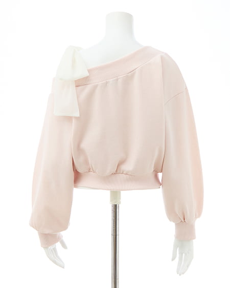 INGNI（イング） スウェット肩リボン胸ロゴワンショルトップス ﾗｲﾄﾋﾟﾝｸ