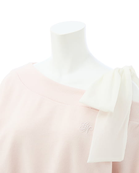 INGNI（イング） スウェット肩リボン胸ロゴワンショルトップス ﾗｲﾄﾋﾟﾝｸ