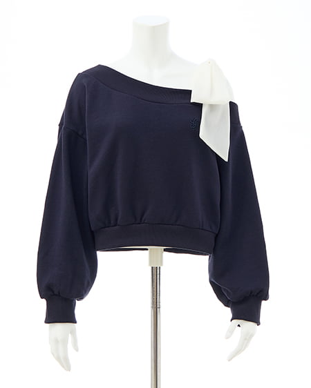 INGNI(イング) スウェット肩リボン胸ロゴワンショルトップス コン