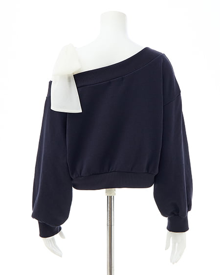 INGNI(イング) スウェット肩リボン胸ロゴワンショルトップス コン