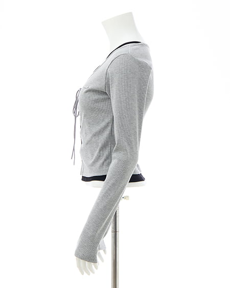 INGNI（イング） キャミレイヤード風リブレースアップトップス ｸﾞﾚｰ/ｸﾛ