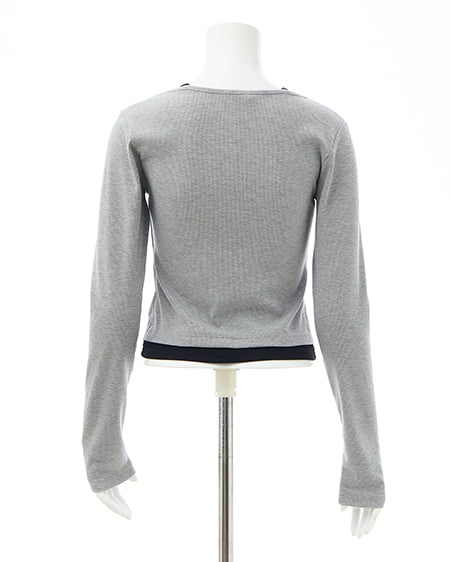 INGNI（イング） キャミレイヤード風リブレースアップトップス ｸﾞﾚｰ/ｸﾛ