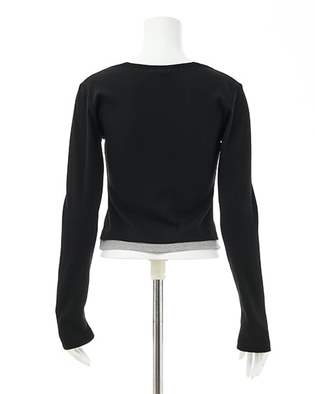 INGNI（イング） キャミレイヤード風リブレースアップトップス ｸﾛ/ｸﾞﾚｰ