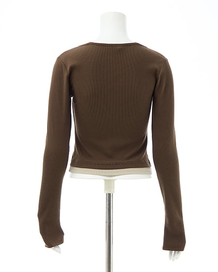 INGNI（イング） キャミレイヤード風リブレースアップトップス ﾌﾞﾗｳﾝ/ﾍﾞｰｼﾞｭ