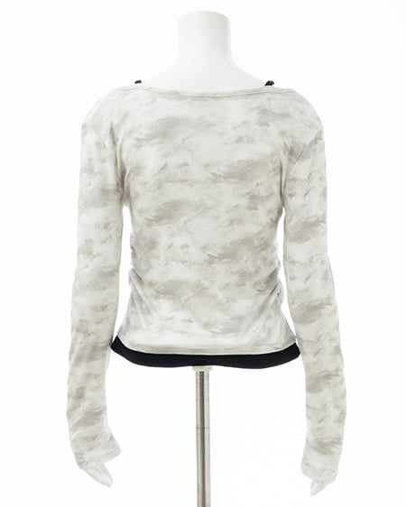 INGNI（イング） ムラ染めヘンリーネックレイヤード胸クロス装飾トップス ｵﾌﾎﾜｲﾄ