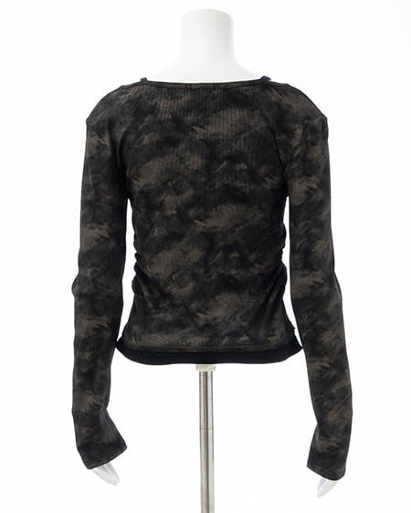 INGNI（イング） ムラ染めヘンリーネックレイヤード胸クロス装飾トップス ｸﾛ